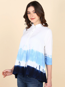 Camisa Maaesa para Mujer, de Rayón, Hecha a Mano, con Cuello Abotonado y Tinte Tie-Dye, Manga 3/4, Corte Regular, Casual, para Primavera/Verano - Product Image 4