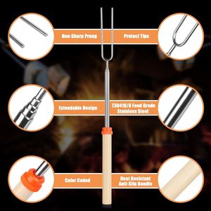 32-Inch Long Extendable Fork Marshmallow Roasting Sticks for S'mores Hot Dog Skewers <b>Fire</b> <b>Pit</b> <b>Camping</b> Accessories - Product Image 2