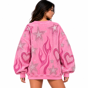 Sudadera Oversize Rosa con Pedrería para Mujer, Estilo Y2K, Diseño Personalizado, Etiqueta Privada, Directo de Fábrica - Product Image 2