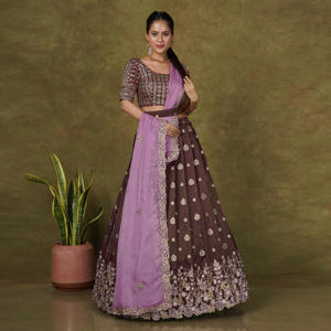 Banarasi Silk Lehenga Choli with Rich Zari Weaving Embroidered Border Festive <b>Bridal</b> Party Wear Ethnic <b>Skirt</b> Set - Product Image 4