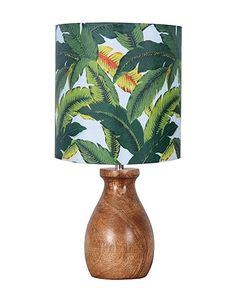Lámpara de Mesa de Diseño Costero con Estampado Tropical Vintage, Base de Madera Pulida, Pantalla de Tela Plegada, Regulable, para Decoración del Hogar - Product Image 5