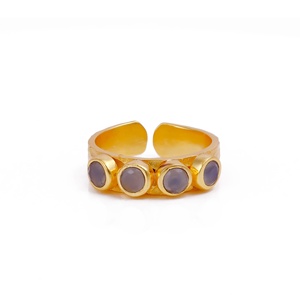 Anillos de Banda de Piedras Preciosas de Latón con Múltiples Piedras, Chapados en Oro, Hechos a Mano, Ajustables, Juego de Anillos de Colección, Anillos Modernos para Uso Diario, Geométricos - Product Image 6