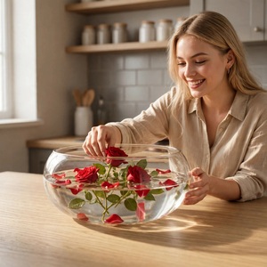 Centro de mesa con tazón de agua para rosas rojas, decoración para San Valentín, Faza Ward Ahmar Ma Maya, tazón bajo para pétalos de rosa, decoración para baño de pétalos. - Product Image 1