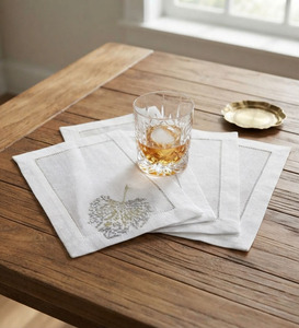 Broderie personnalisée or et argent feuille Design pli Cocktail serviettes 6x9 'blanc coton ourlet boisson serviette pour la maison hôtel - Product Image 1