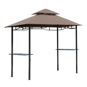 Gazebo per Barbecue da Esterno Color Caffè con 2 Ripiani Laterali, Pergola 8 X 5 - Product Image 1