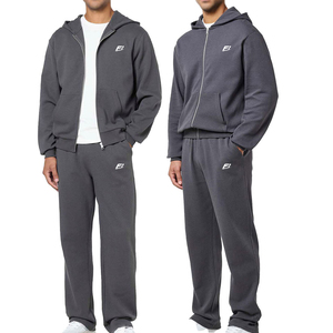 Ensembles de survêtements zippés pour hommes avec capuche et pantalon, en tissu brossé, personnalisables ODM OEM, fabrication en gros par usine de vêtements de sport pour hommes - Product Image 1