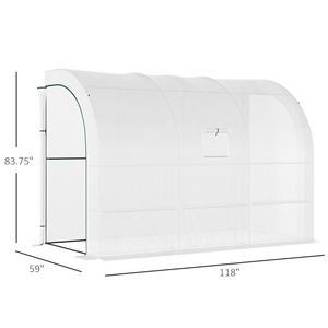 Serra a tettoia verde 3x1,5x2,1m con 2 porte avvolgibili, telo in PE bianco e 3 ripiani in filo metallico, per la coltivazione di piante in giardino - Product Image 3