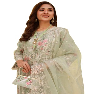 Venta de liquidación Original indio bordado Organza Kurta Set mujer Readymade Pakistani Salwar Kameez Party Wear por Dr. Haris - Product Image 1