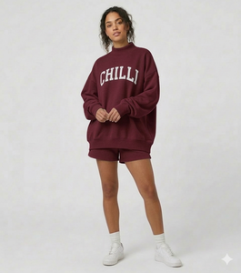 Ensemble deux pièces pour femmes, haut à col roulé et short, hiver, tissu polaire, style streetwear, design écologique - Product Image 1