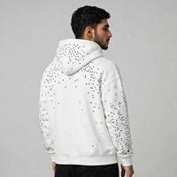 Sweat à capuche zippé personnalisé avec strass blancs pour homme, coupe oversize, effet délavé, style streetwear, veste d'automne, 100% coton, fabrication artisanale