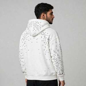 Sudadera con capucha y cremallera personalizada con pedrería blanca para hombre, estilo oversize, lavada, estilo streetwear, chaqueta de otoño, fabricada 100% en algodón. - Product Image 3