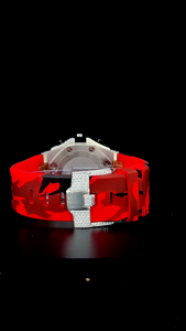 Montre en moissanite de qualité supérieure, bracelet en caoutchouc rouge, demi-sertie de diamants, certifiée par un testeur de diamants, livrée avec boîte. - Product Image 5