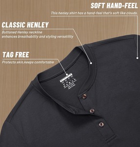 Camiseta Henley de Manga Larga para Hombre al por Mayor, 100% Algodón, Casual, Transpirable, con Botones, Cuello Redondo, OEM, Personalizada, de Secado Rápido - Product Image 6