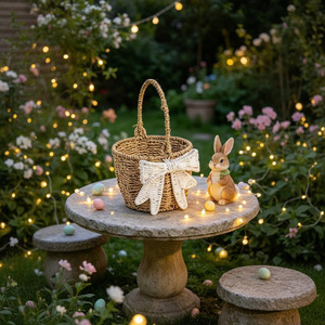 Cesta de Almacenamiento de Hierba Marina Natural con Asa, Estilo Nórdico, Decoración con Lazo Blanco Tejido, Decoración para el Hogar, Forma de Cuenco - Product Image 5