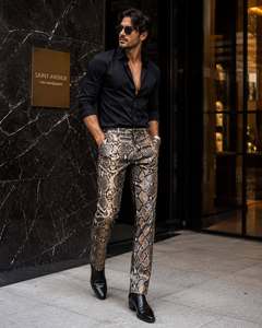 Eoin Winston Sports Men's Genuine Leather Slim Fit Gray Black Python <b>Snake</b> Print Formal <b>Dress</b> Trousers - Product Image 3