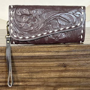 Cartera Larga de Cuero Genuino Hecha a Mano con Diseño Floral para Mujer, Monedero y Tarjetero, Novedad al por Mayor - Product Image 2