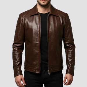 Chaqueta de Cuero Marrón Café para Hombre, Estilo Clásico Mafia, Prenda Exterior de Cuero Genuino, Chaqueta Biker Ajustada, Hecha a Mano con Cuero Real - Product Image 1