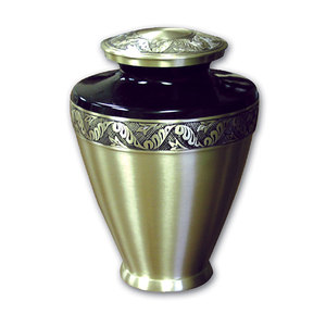 Urne funéraire traditionnelle pour adulte - Urne commémorative en laiton gravée à la main - Vase funéraire noir et or - Urne à cendres de haute qualité pour humains - Product Image 1