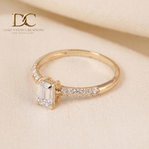 9K Solid <b>Gold</b> Octogan Lab Grown Diamond Pave <b>Set</b> for Certified Luxury Engagement <b>Ring</b> Fine Jewelry for Women - Product Image 5