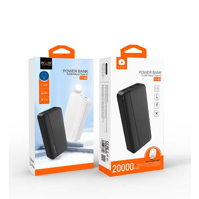 Competitive Price Factory Directly High Capacity 20000mah Power Bank 2USB Output Micro USB Type-C 1 Year Warranty Fast Charging