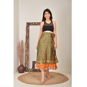 Women's Casual Boho <b>Wrap</b> <b>Around</b> Long <b>Skirt</b> Recycled Silk Adjustable Waist Bohemian Style Women <b>Skirt</b> for Beach Wear - Product Image 1