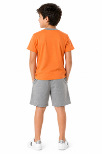 Ensemble T-shirt graphique orange premium et short gris pour garçons, tenue d'été décontractée en coton pour enfants, ensemble coordonné avec T-shirt imprimé basketball - Product Image 3
