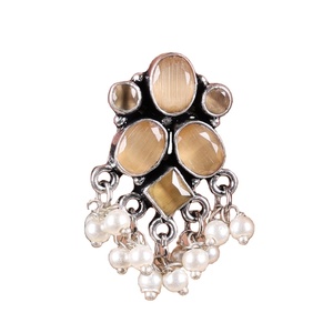 Oxidized <b>Silver</b> Black Stone <b>Dangle</b> <b>Earrings</b> with Pearl Drops Wholesale Bulk | Indian Ethnic ChandBali Style Jewelry | - Product Image 5