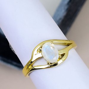 Prong Setting Oval Cut <b>Moonstone</b> Crossover Band <b>Ring</b> Solid 925 Sterling Silver Yellow Gold Plated Women Engagement Birthday <b>Ring</b> - Product Image 4