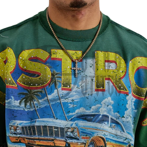 High Street Acid Wash Unisex Distressed <b>T</b>-Shirt with Front/<b>Back</b> Bigger Print Digital Print Loose Fit Jersey Solid Short Sleeve - Product Image 2