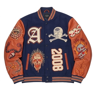 Veste universitaire pour homme, vert foncé, manches blanches, patch en chenille, lettres brodées, style baseball, coupe-vent, tricot côtelé rayé - Product Image 3