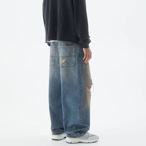 Jean en denim noir pour homme, taille mi-haute, coupe ample, à boutons, respirant, écologique, délavé - Product Image 2