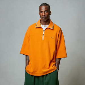 Polo Homme Oversize à Demi-Zip Manches Courtes Été Coupe Ample Épaules Tombantes - Product Image 1