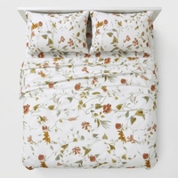 Parure de lit et 2 taies d'oreiller en coton 100% imprimé floral classique, 150 fils/cm², qualité A, toutes saisons