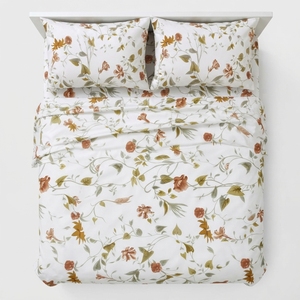 Parure de lit et 2 taies d'oreiller en coton 100% imprimé floral classique, 150 fils/cm², qualité A, toutes saisons - Product Image 1