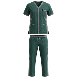 Ensemble de blouses médicales unisexe vert sarcelle à manches courtes avec poches et pantalon à cordon de serrage en polyester respirant, uniforme pour la détection des aiguilles, pour adultes - Product Image 1