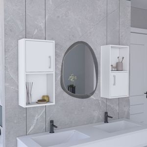 Armadietto da Bagno OBA a 2 Pezzi Montato a Parete con Ripiani Aperti e Chiusi per Stoccaggio - Product Image 1