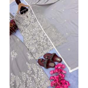 เสื้อ georgette เทียมหนักของผู้หญิง & ชุด plazzo พร้อม Dupatta สำหรับใส่ไปงานปาร์ตี้ - Product Image 6