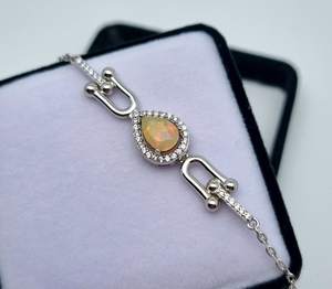 Bracelet en opale d'Éthiopie naturelle, pierre précieuse de luxe, certifié IGI, style vintage, argent sterling 925, 7 pouces, bijoux fins faits à la main - Product Image 1