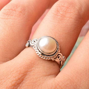 Pearl <b>Ring</b> <b>925</b> Sterling <b>Silver</b> Handmade Band Bezel Setting <b>Ring</b> For Her - Product Image 3
