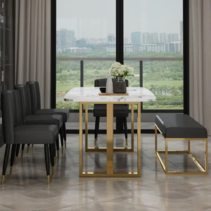 Modern Rectanglur Dining Tables With <b>Marble</b> <b>Top</b> Luxury Dining Table 6 Seater Metal Dining Table With White <b>Marble</b> <b>Top</b> - Product Image 6
