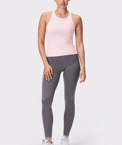 Débardeur côtelé rose ajusté pour femme en coton/polyester tricoté, léger, doux au toucher, extensible dans quatre directions, respirant, anti-boulochage - Product Image 3