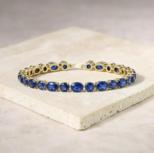 Lab Grown Blue Sapphire Charm <b>Bracelet</b> 925 Sterling Silver Gold Plated Elegant September Birthstone Jewelry Gift Women - Product Image 2