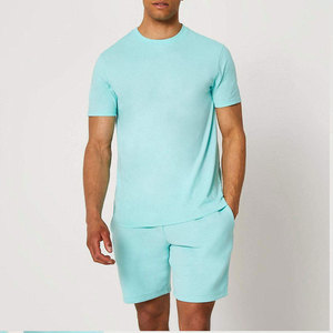 Ensemble de t-shirts pour hommes à manches courtes bleu clair, col rond, coupe classique, décontracté, respirant, 100% coton jersey tricoté, ensembles d'été pour hommes - Product Image 3