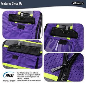 Hi Visibility Polyester Sleeveless Workwear Reflective Safety Vests <b>for</b> Men Women Mesh Fabric <b>Construction</b> Safety Apparel Neon - Product Image 4