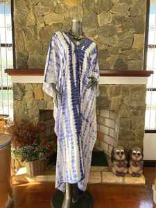 Vestido Kaftan de Rayón con Estampado Shibori Indigo, Talla Grande, Corte Holgado y Fluido, Ropa de Playa para Mujer - Product Image 5