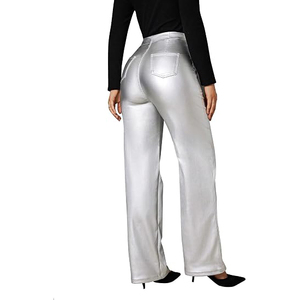 Pantalones de Cuero Genuino Transpirables y Ecológicos para Mujer, Cintura Alta, Corte Regular, Elásticos, Rectos, Casuales, para el Verano - Product Image 3