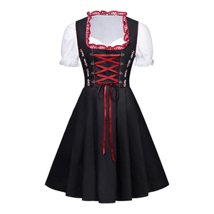 New Style Long German Bavarian Drindl Dirndl Halloween Costume-<b>Knee</b>-<b>Length</b> Cotton Blend Floral Print Breathable <b>Dress</b> - Product Image 1