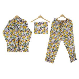 Ensemble de pyjama en coton 100% fait main en Inde, imprimé floral, pantalon ultra-confortable et chemise, tenue de nuit unisexe, shorts pour la maison, vêtements de nuit d'été - Product Image 1