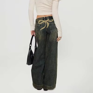 Mejor Oferta OEM Jeans Baggy de Pierna Recta de Cintura Alta con Logo Personalizado para Mujer, Ajuste Holgado, Diseño de Lazo Estilo High Street - Product Image 5