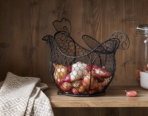 Cesta de Almacenamiento de Metal con Forma de Gallina Negra Premium con Asas para Decoración del Hogar, Esencial para la Cocina - Product Image 3